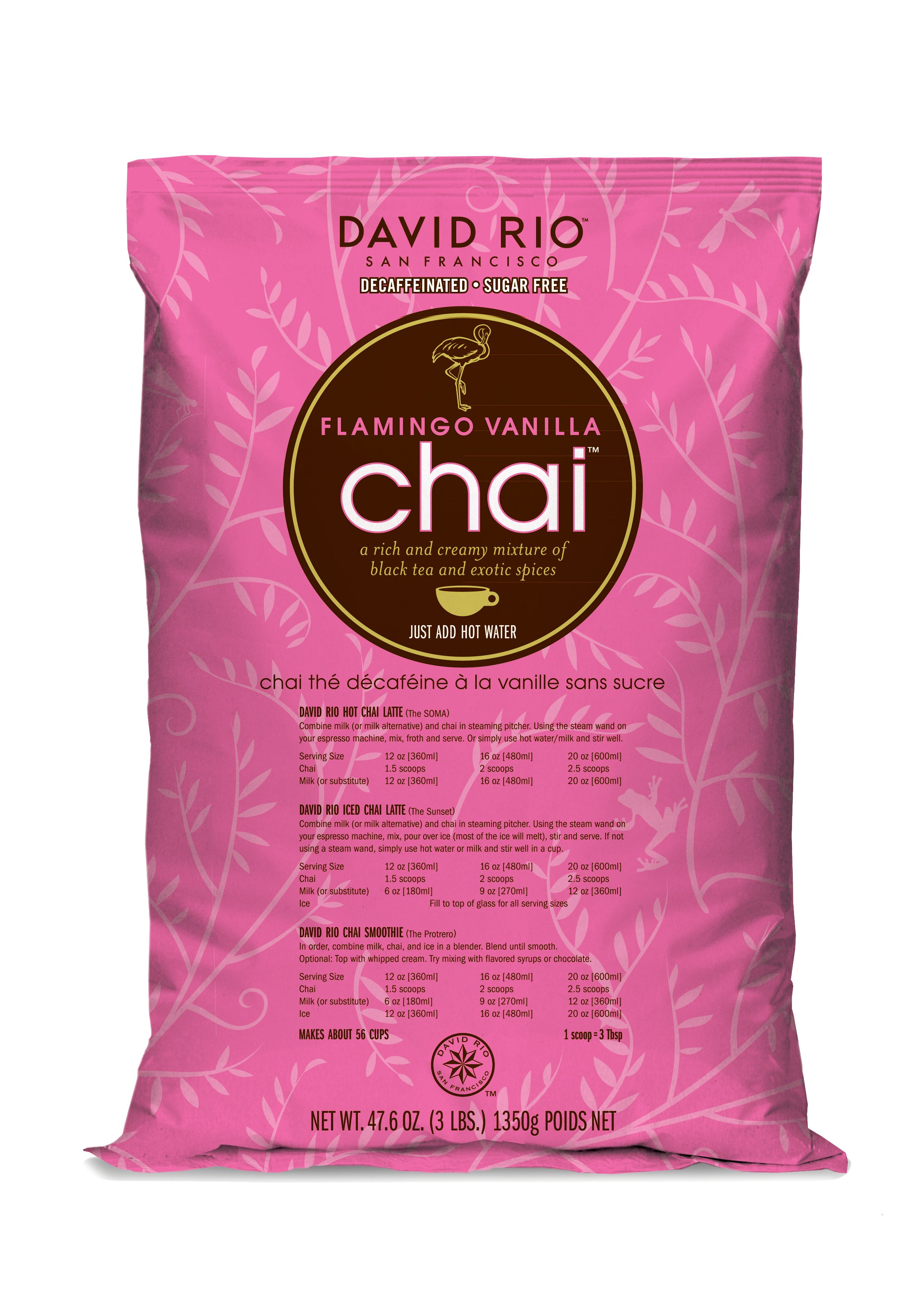 David Rio Chai Mix, Decaf Sugar Free, Flamingo Vanilla, 3 Pound