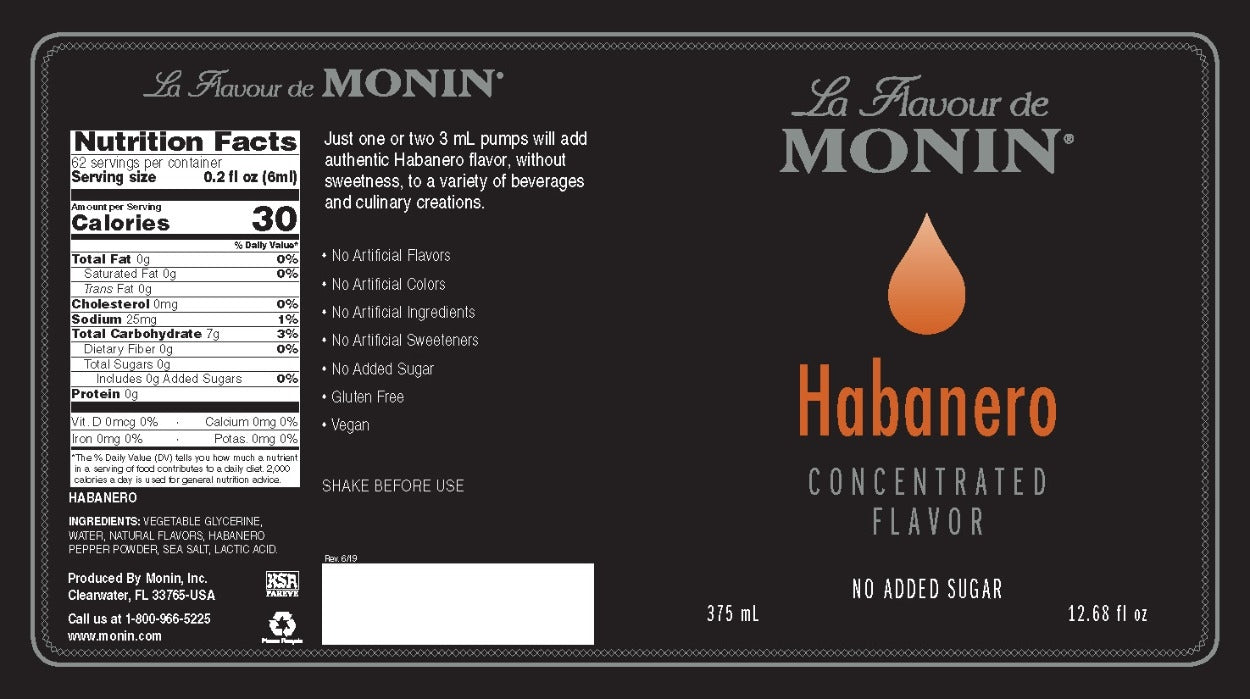 Monin Concentrated Flavor - 375 mL Plasic Bottle: Habanero