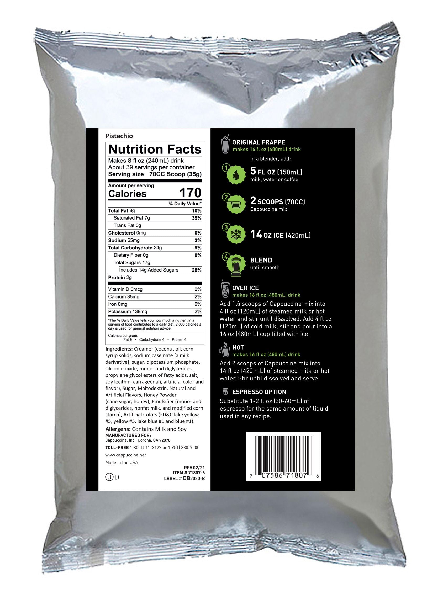 Cappuccine Frappe Mix - 3 lb. Bulk Bag: Pistachio