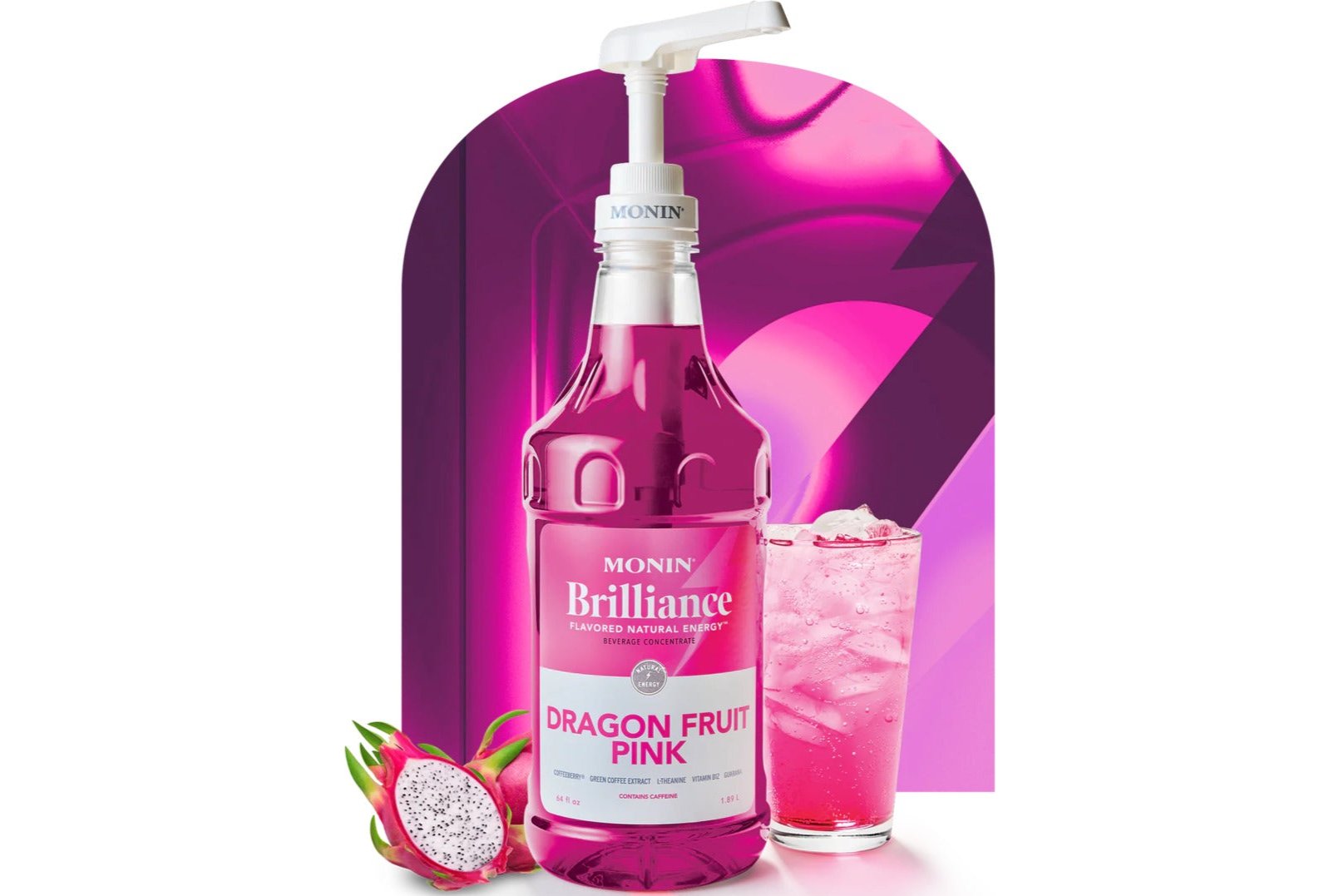 Monin Brilliance Energy - Dragon Fruit Pink - 64oz Plastic Bottle