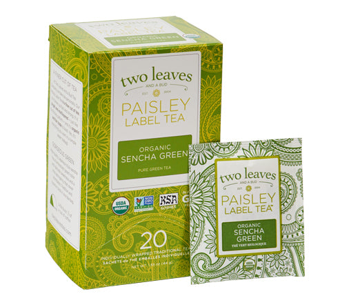 Two Leaves Tea - Box of 20 Paisley Label Tea Bags: Sencha Green